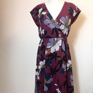 Last Day! LOFT burgundy floral midi dress
